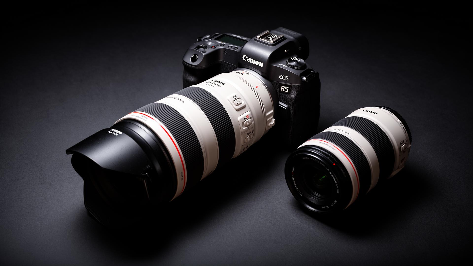 Canon EOS R5 mirrorless camera with Canon RF L-series professional lenses