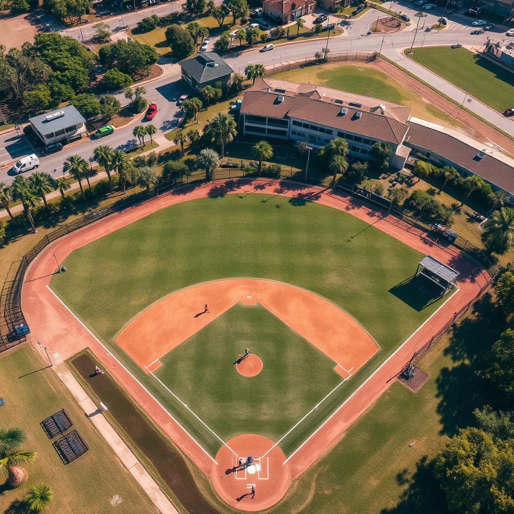 Aerial photo of a youth baseball game on a Florida community field
